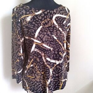 Equestrian Stirrup Print Top‎ Jersey Knit Western Cowgirl Rodeo Animal Print